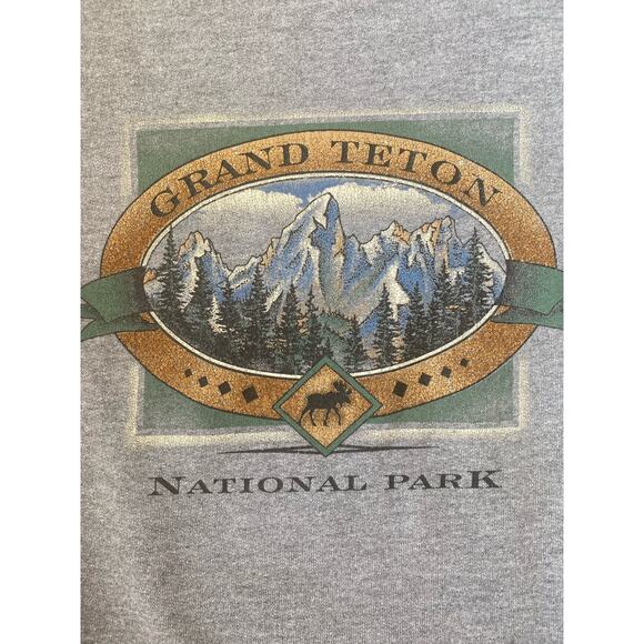 Cozy Y2K Jerzees Grand Teton National Park Sweatshirt XL Gray Gorpcore Oversized - Picture 4 of 5